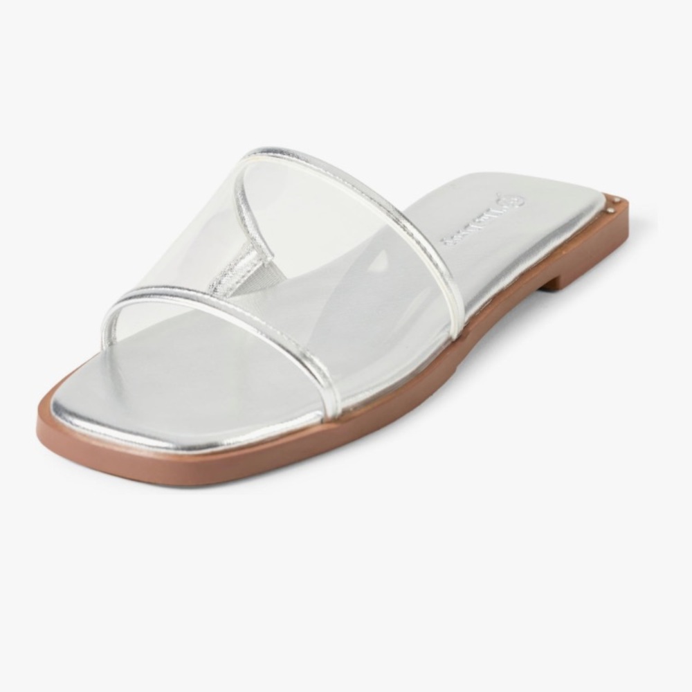 NWT The Drop silver Oslo one band flat Sandals size 8.5
